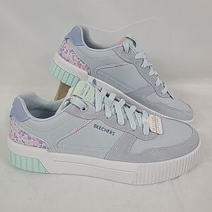 NEW SKECHERS Women's Jade Dainty Florals Light Blue Sneakers Sz 8